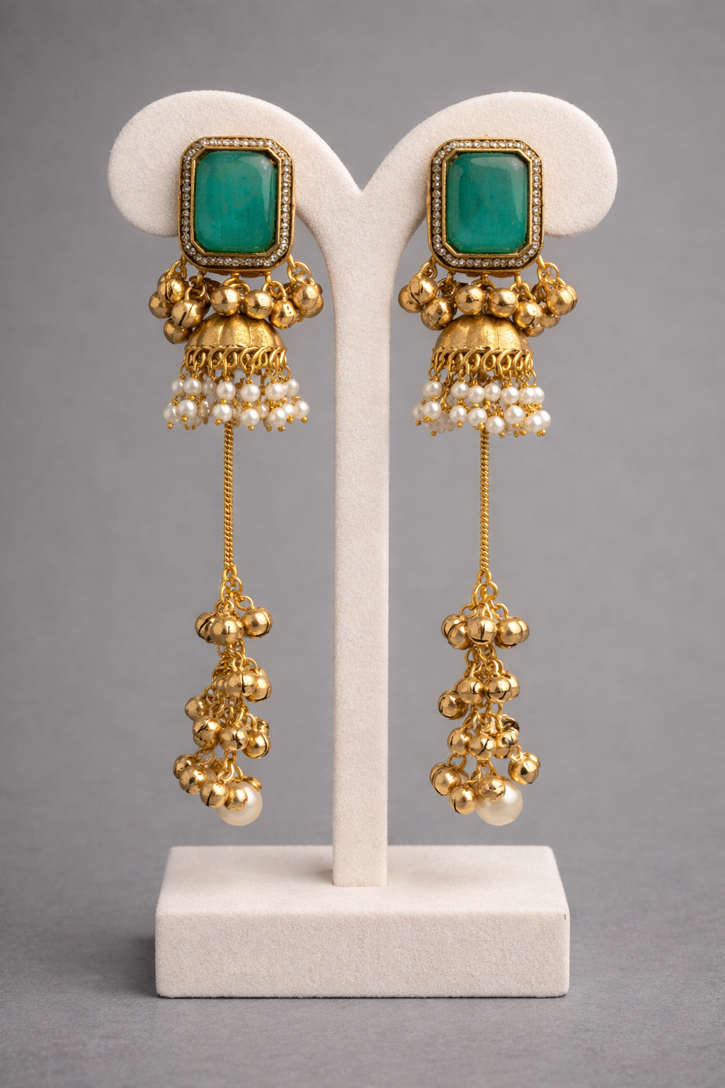 Regal Red Kundan Jhumka Earrings with Pearl Drops Earings-G351500