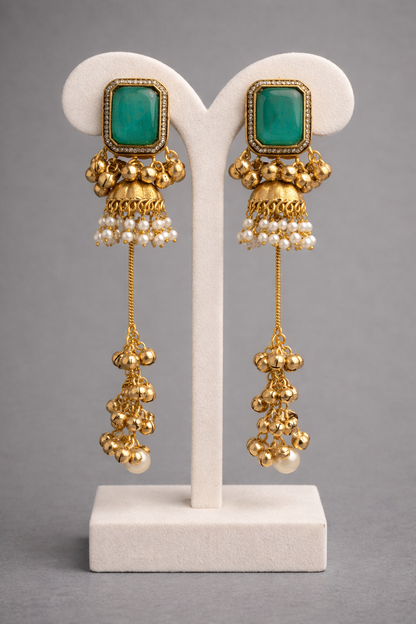 Regal Red Kundan Jhumka Earrings with Pearl Drops Earings-G351500