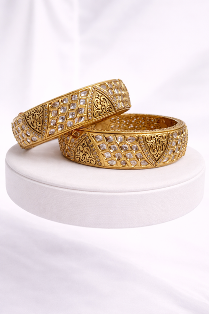 Gold-Plated Kundan Polki Kada Bangles (Set of 2)