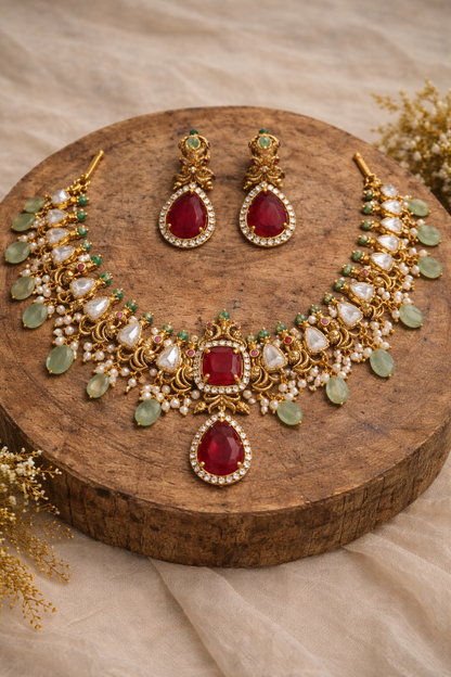 Kundan & Pearl Choker Necklace Set