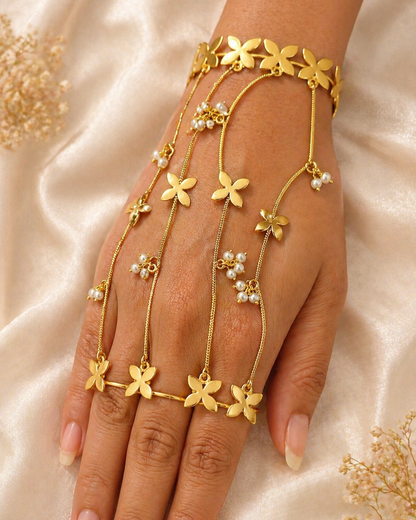Flower Pearl Haath Phool Bracelet set - (Pair)-G352000