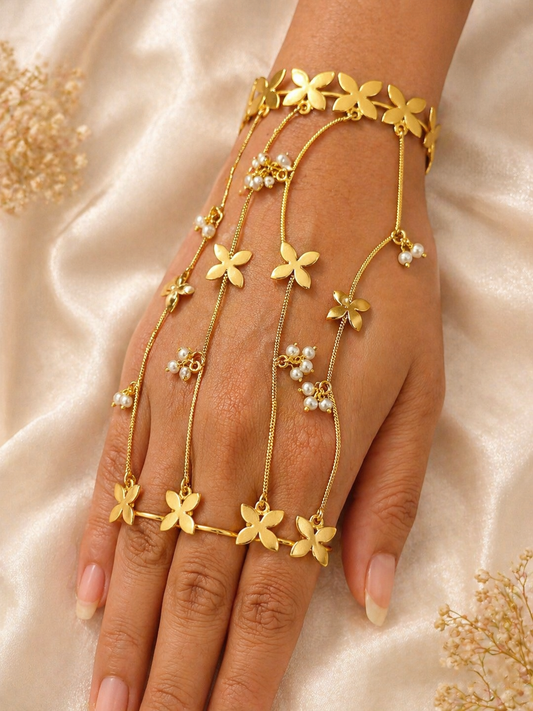 Flower Pearl Haath Phool Bracelet set - (Pair)-G352000