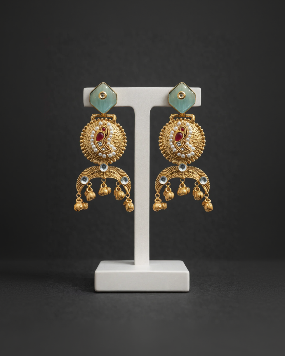 Gold-Toned Peacock Jhumka Earrings-G351400