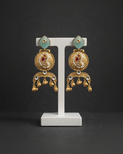 Gold-Toned Peacock Jhumka Earrings-G351400