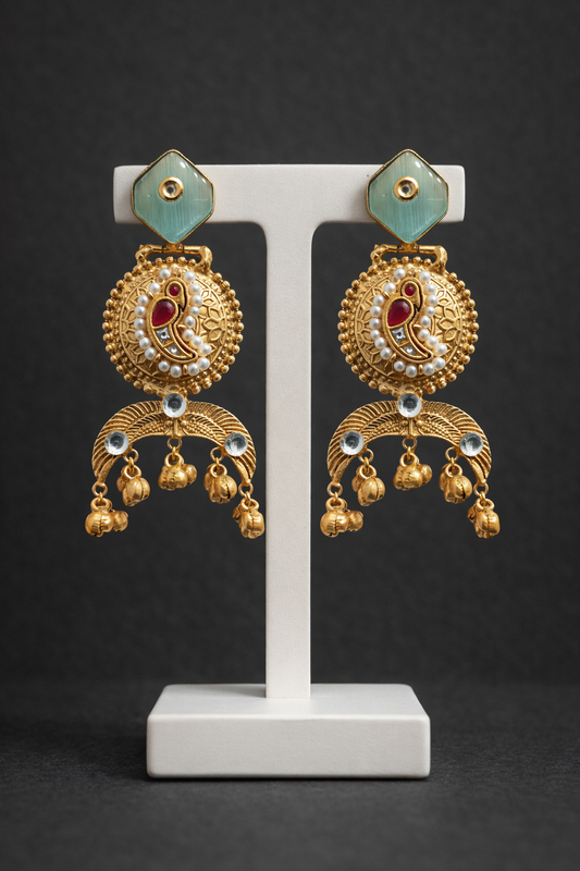 Gold-Toned Peacock Jhumka Earrings-G351400