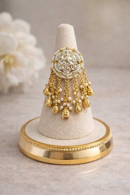 Jadau white kundan Tassle ring