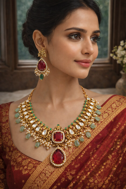 Kundan & Pearl Choker Necklace Set