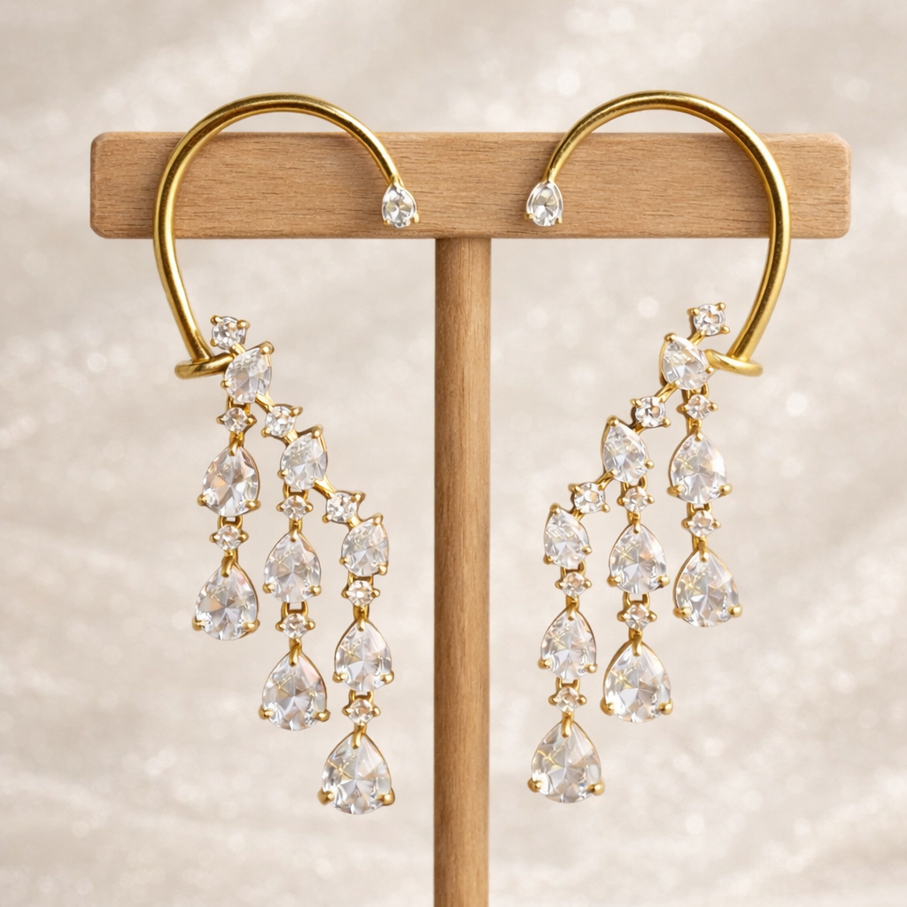 American Diamond (AD) Semi Ear Cuff Danglers-G45800