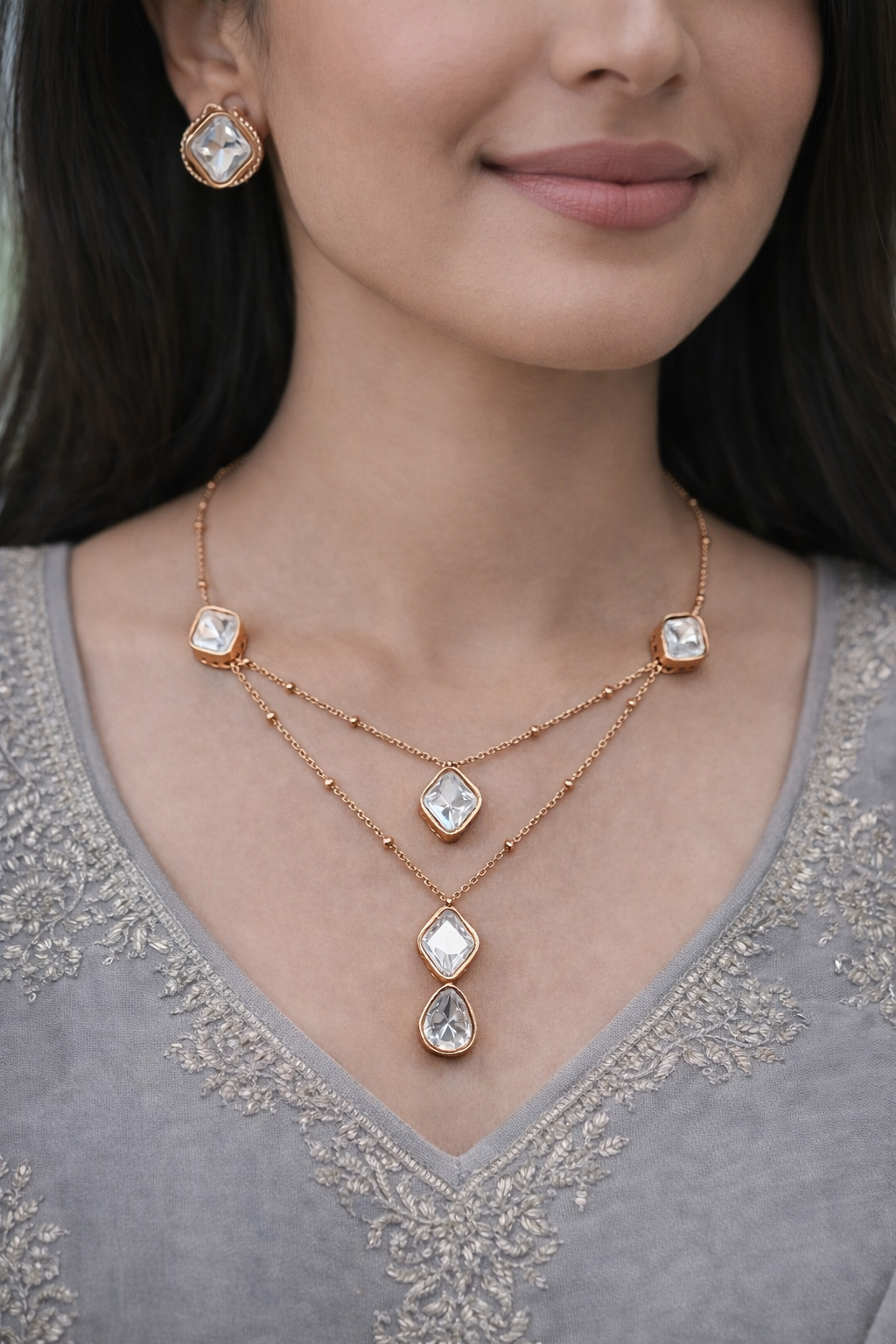 Square Mossonite Necklace Set