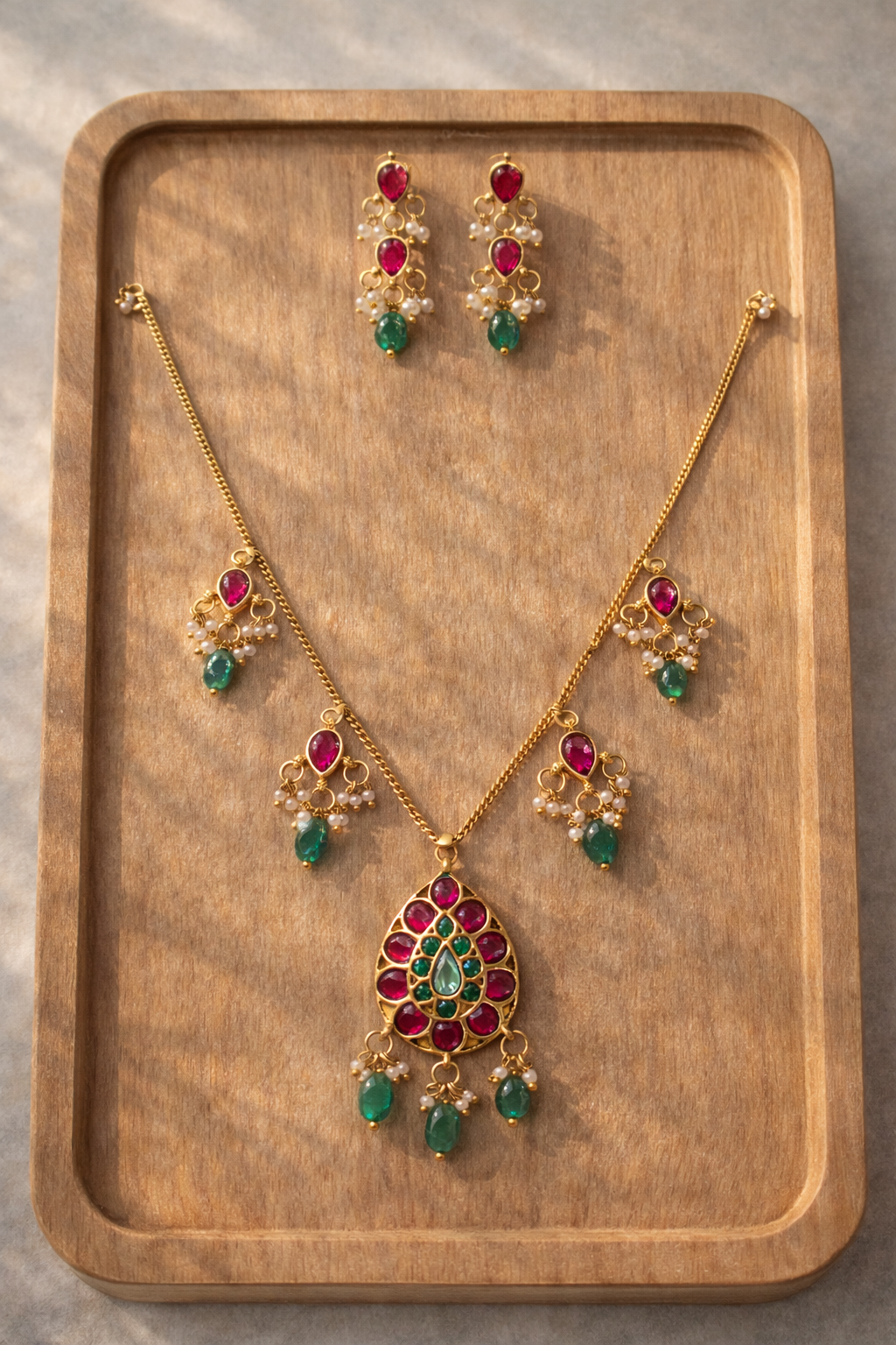 Antique Gold-Plated Jadau Kundan Festive Necklace Set