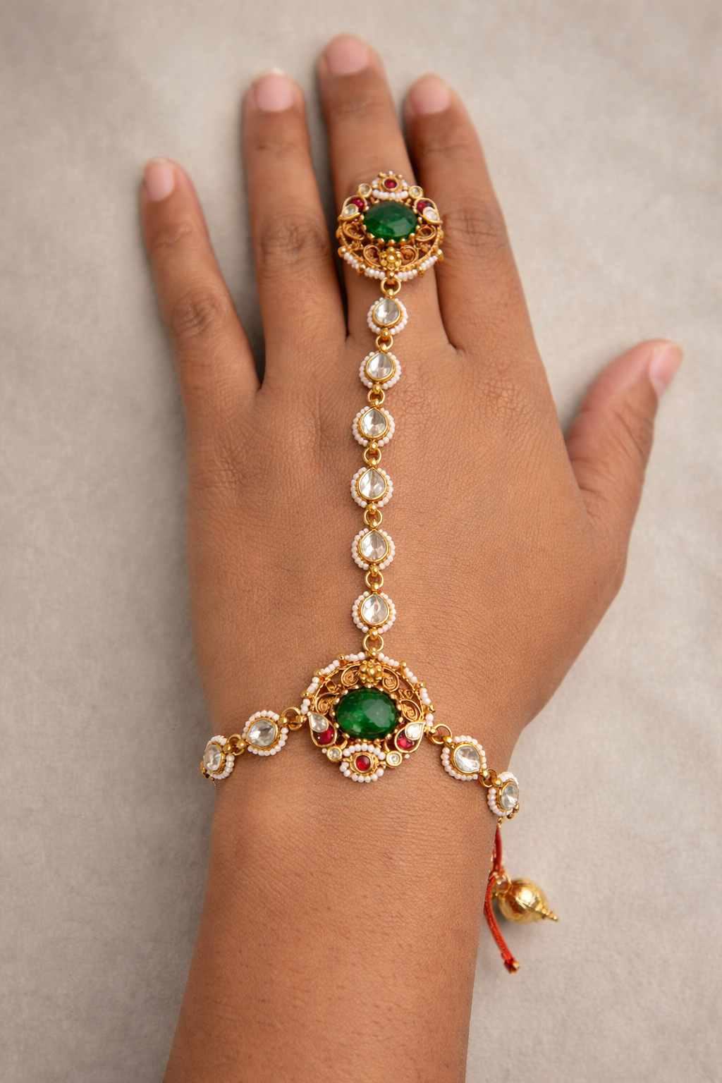Emerald Green & Kundan Paachi Hathphool-G352300