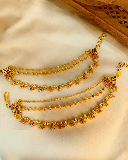 Gold Plated white Jadau Kansar(Pair)-G352800