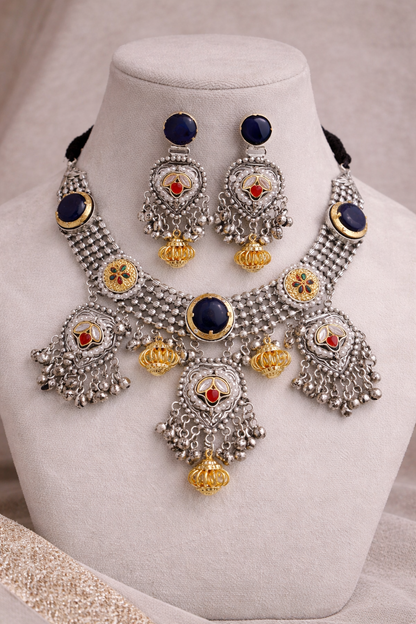 Oxidized Silver Choker Necklace Set-G352000