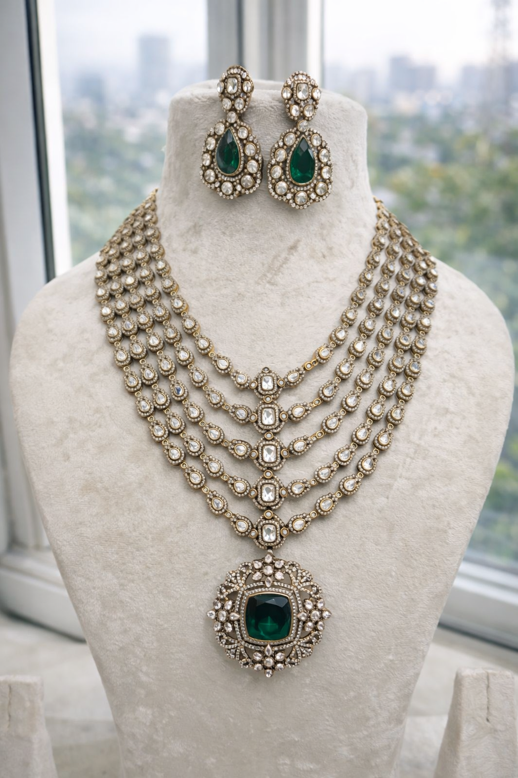 Multi Layer Statement Mossinite necklace