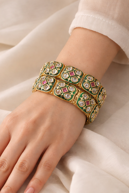 Meenakari Kundan Gold-Plated Bangle Pair