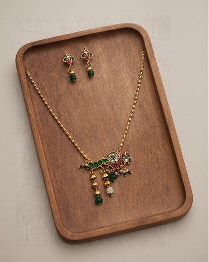 Peacock Navratna Pendant Set-G351700