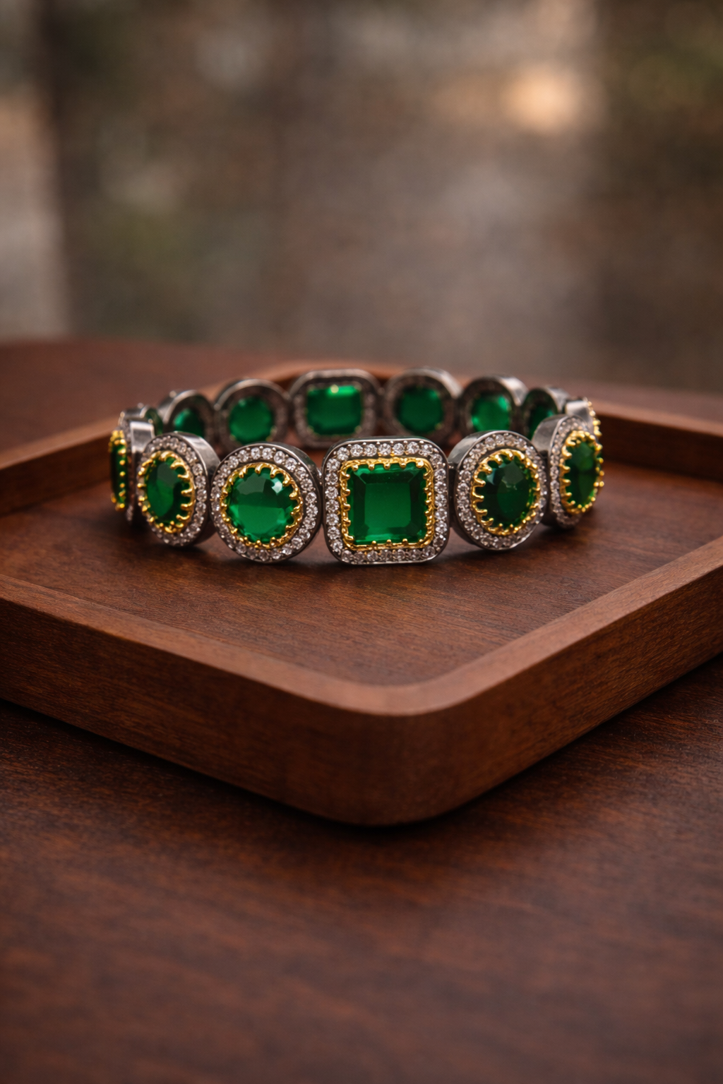 Victorian Emerald & American Diamond Kada Bracelet